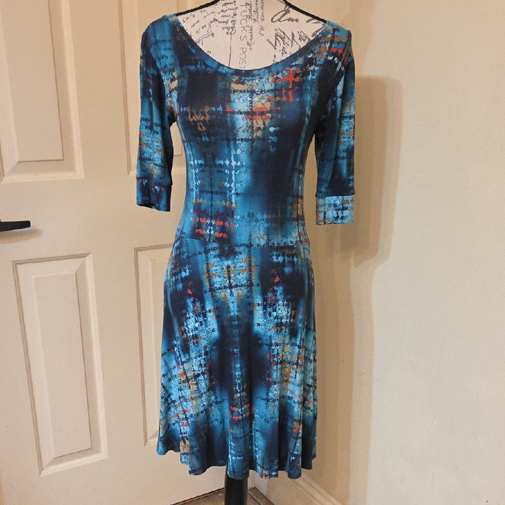 Vibrant Blue Abstract Midi Dress